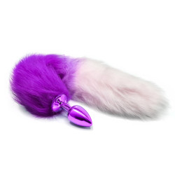 BQS - Buttplug med lilla plugg og gradert lilla og hvit hale - Small