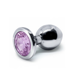 BQS - Buttplug i metall med Krystall - Lilla - Medium